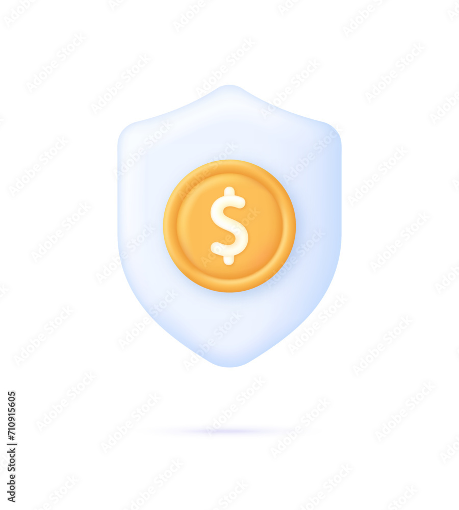 3D Shield with dollar icon. Safe payment of money, money guarantee, financial savings and money exchange 3D Shield with dollar icon. Safe payment of money, money guarantee, financial savings and money exchange