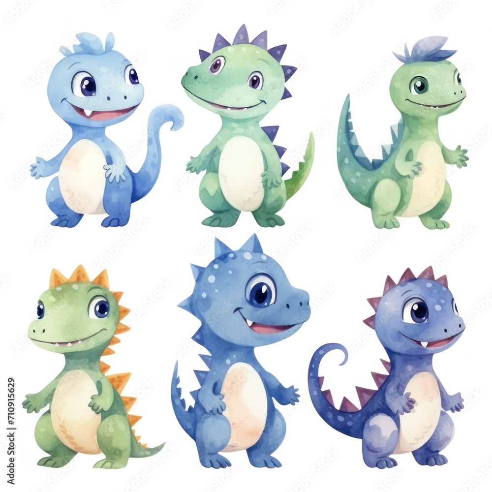 Obraz premium A group of cartoon dinosaurs with different expressions