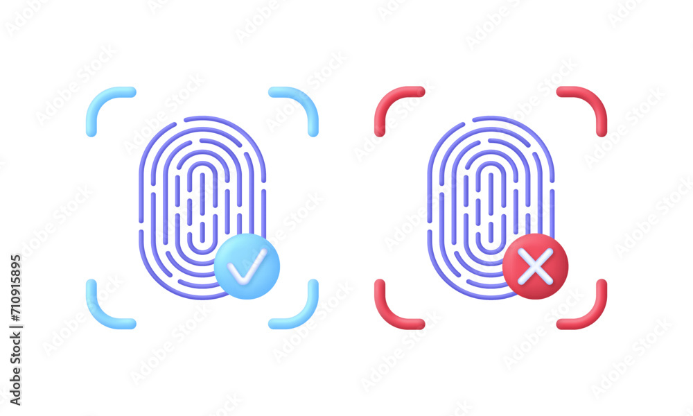 3D Set of Fingerprint icons with check and cross marks. Fingerprint scanning. The concept of biometric authorization 3D Set of Fingerprint icons with check and cross marks. Fingerprint scanning. The concept of biometric authorization