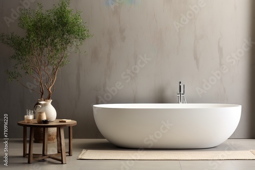 Bathroom with a large white bathtub