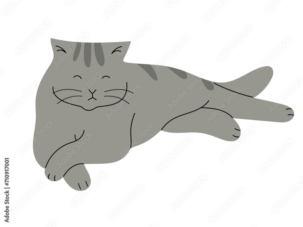 Sleepy British shorthair cat, hand drawn vector illustration in flat design, isolated on white Sleepy British shorthair cat, hand drawn vector illustration in flat design, isolated on white