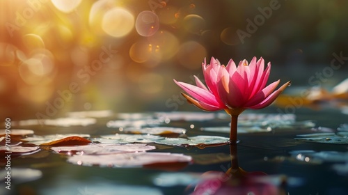 Pink Flower Floating on a Water Surface