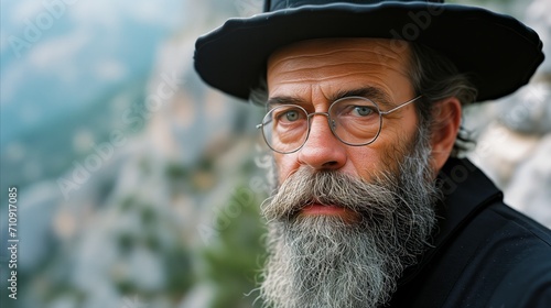 Portrait of a thoughtful bearded senior man in a beret © OKAN