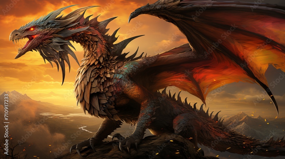 Enchanting misty mountain valley sanctuary with majestic dragons and mythical beasts roaming freely Enchanting misty mountain valley sanctuary with majestic dragons and mythical beasts roaming freely