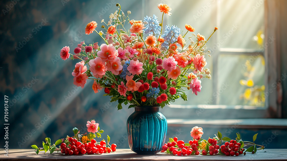 Beautiful bright still life with multi-colored flowers Beautiful bright still life with multi-colored flowers