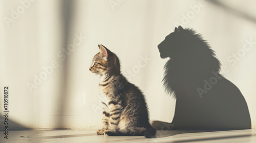 Whiskered Mirage: The Little Cat with a Lion's Shadow. Generative AI photo