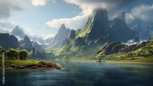 A hidden inlet surrounded by towering cliffs and snow-capped peaks  where the sea meets the rugged mountains in a stunning display of nature s beauty -Generative Ai