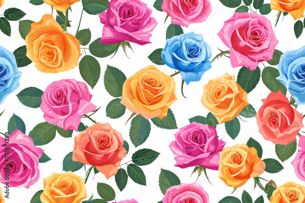 Seamless pattern with colorful roses. Seamless pattern with colorful roses.