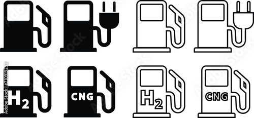 Fuel, Gas station icons or signs in flat, line set. isolated on transparent background Engine oil icon symbol petrol fuel Gasoline pump nozzle Gas, charging station vector for apps and website photo
