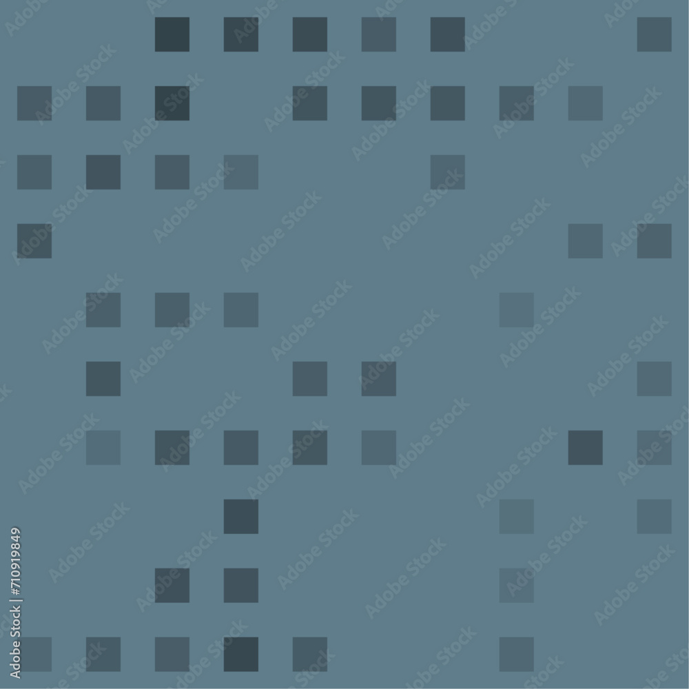 Abstract seamless geometric pattern. Mosaic background of black squares. Evenly spaced big shapes of different color. Vector illustration on blue gray background