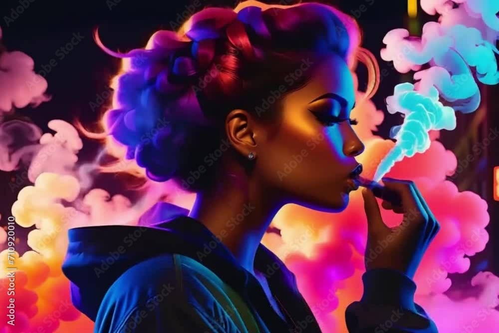 cyberpunk girl smoking in neon colors cyberpunk girl smoking in neon colors