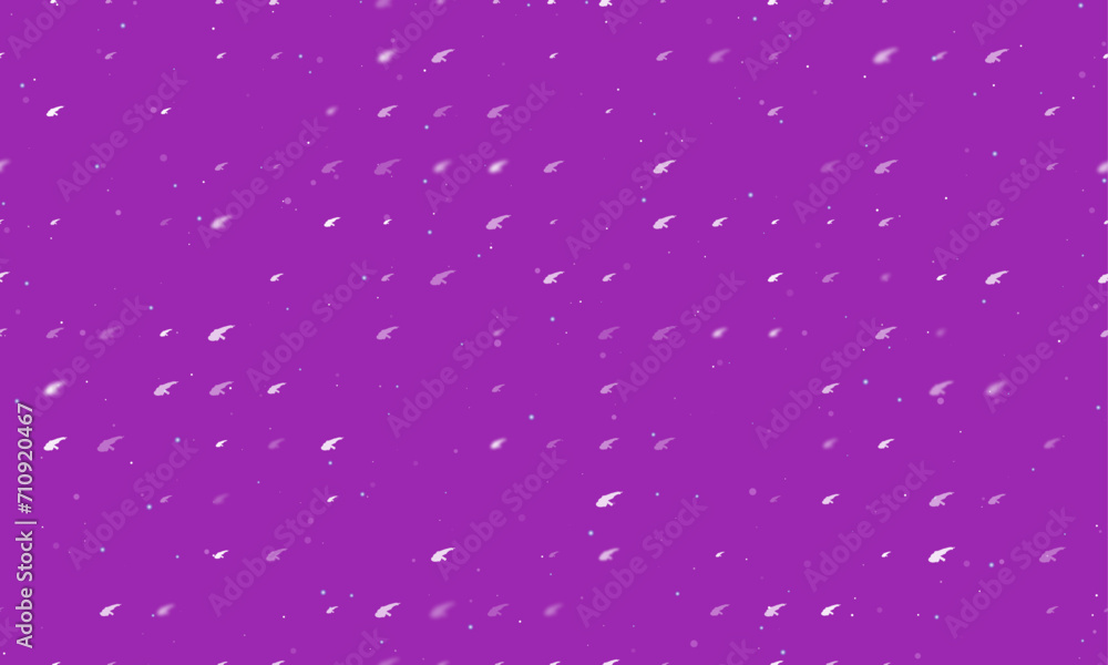Seamless background pattern of evenly spaced white angle grinder symbols of different sizes and opacity. Vector illustration on purple background with stars