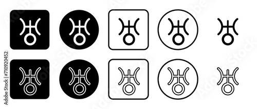 Icon set of astrological uranus symbol. Filled, outline, black and white icons set, flat style. Vector illustration on white background