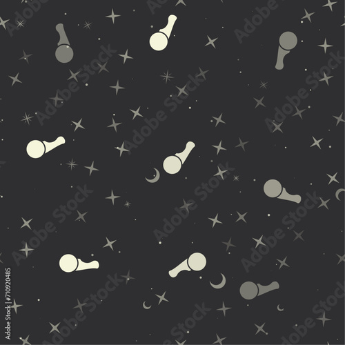 Seamless pattern with stars, angle grinder symbols on black background. Night sky. Vector illustration on black background