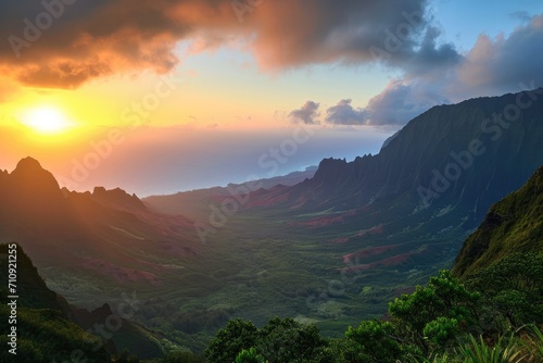 Kalalau valley at sunset, Kauai island, Hawaii 