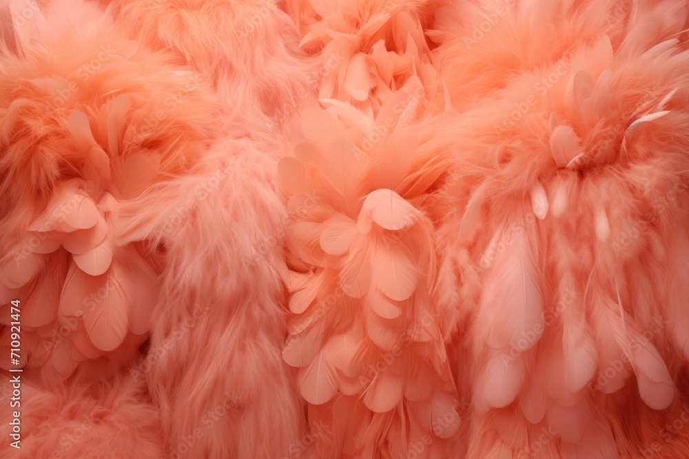 Peach fuzz color, fluffy feathers material, wallpaper background