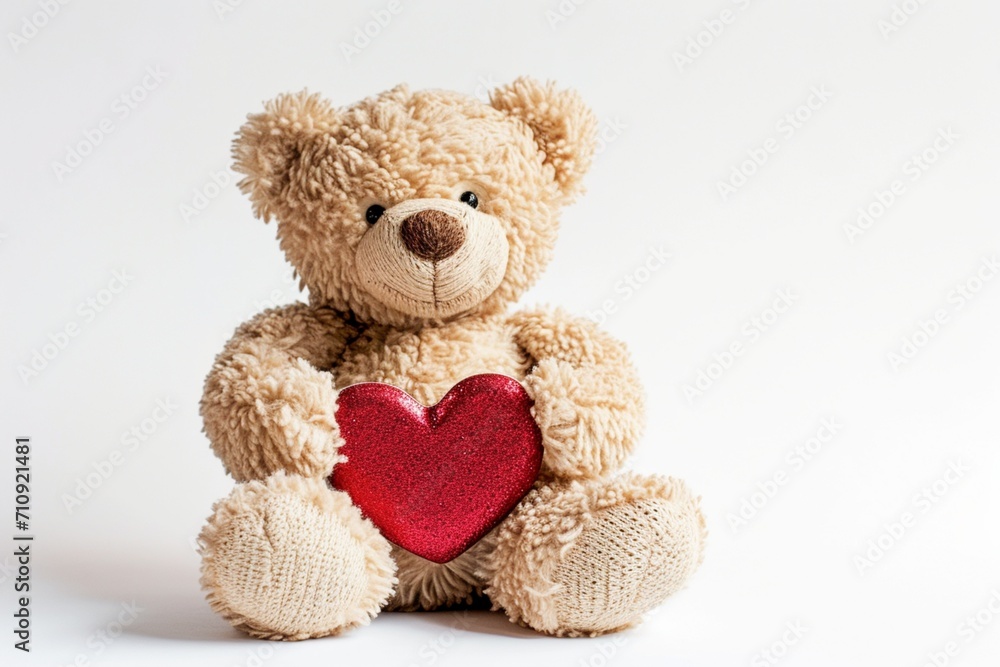 Plush teddy bear holding a heart-shaped birthday card isolated on a white background the thoughtful gesture and adorable expression capturing the sentiment of love for a special day