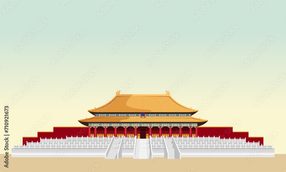 Forbidden City - Palace Complex - Beijing, China - Stock Illustration - obrazy, fototapety, plakaty 