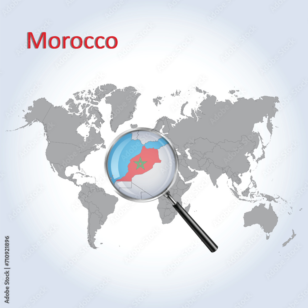 Magnified map Morocco with the flag of Morocco enlargement of maps, Vector Art Magnified map Morocco with the flag of Morocco enlargement of maps, Vector Art