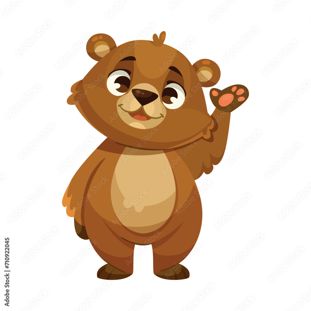 Funny Bear Cub with Cute Snout Wave Paw Vector Illustration Funny Bear Cub with Cute Snout Wave Paw Vector Illustration