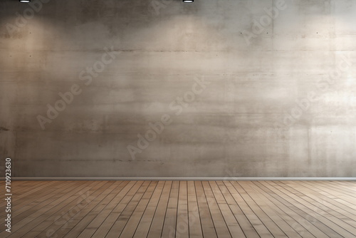 Empty room with wooden floor and concrete wall photo