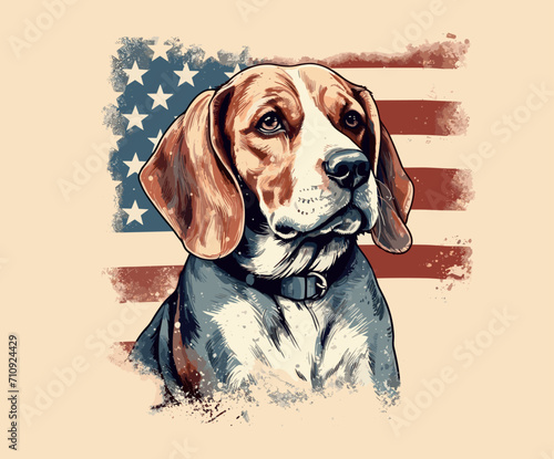 Cute beagle and usa flag background traditional holidays concept
