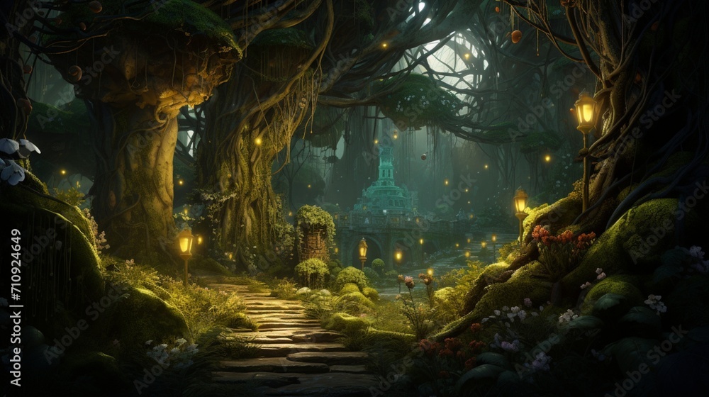 A hyper-detailed and highly realistic representation of an enchanted forest, - Generative AI