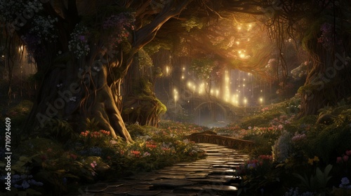 A hyper-detailed and highly realistic representation of an enchanted forest, - Generative AI