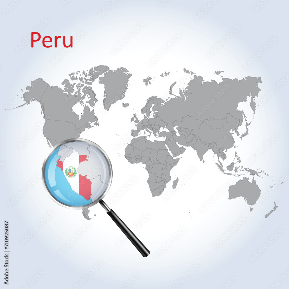 Magnified map Peru with the flag of Peru enlargement of maps, Vector art Magnified map Peru with the flag of Peru enlargement of maps, Vector art