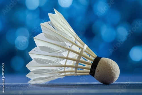 Close-up of a white shuttlecock with feathers