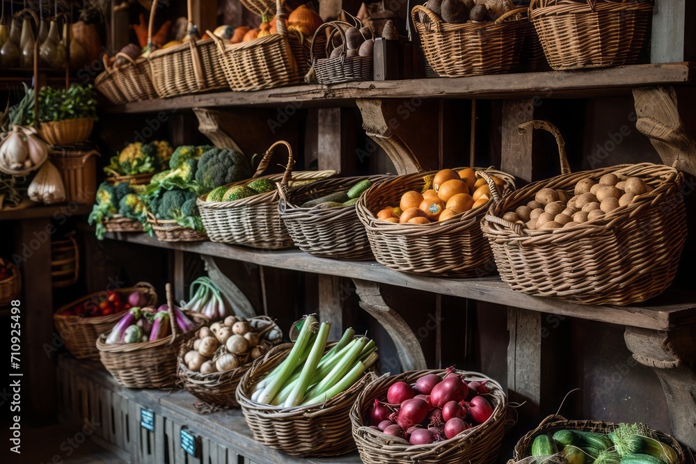 Storage of vegetables in wicker baskets