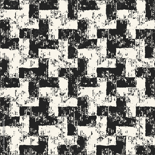 Monochrome Distressed Textured Check Pattern