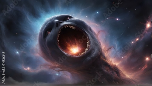 cosmic humanoid creature swallowing space photo