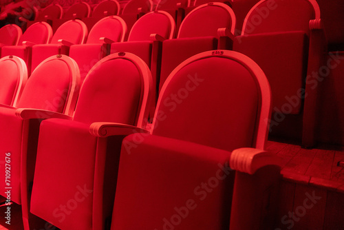 rows of empty spectator seats in a circus or theater