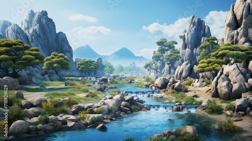 A hidden lagoon nestled between towering cliffs, where the sea meets the mountains in a secluded and untouched haven of natural beauty -Generative Ai photo