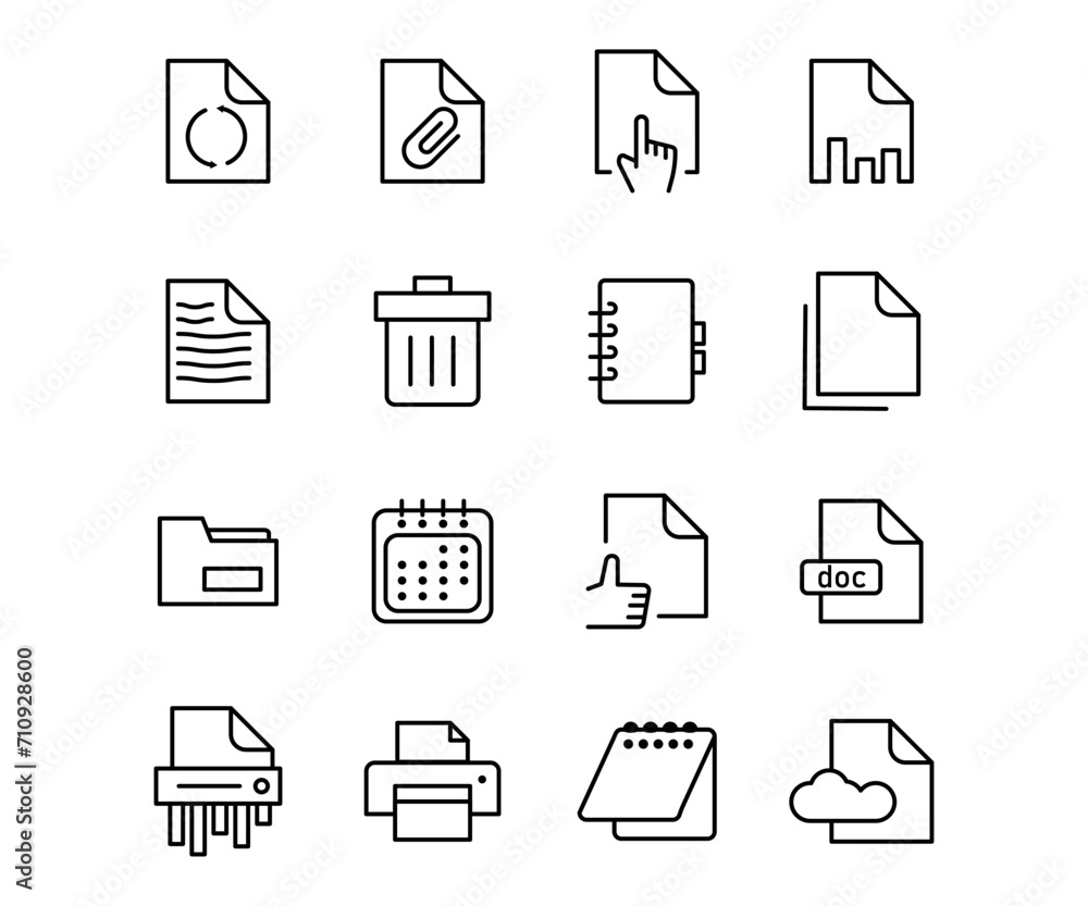 Vector black line icon set document. Outline symbol business collection and office flat sign. Paper datum simple form and internet technology isolated white Vector black line icon set document. Outline symbol business collection and office flat sign. Paper datum simple form and internet technology isolated white
