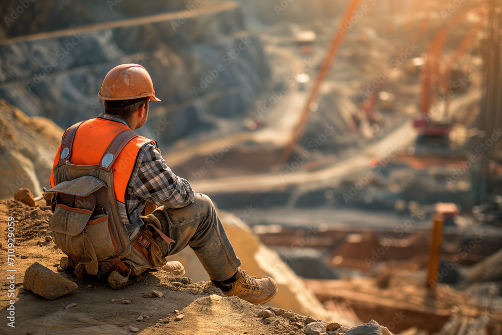 Contemplative worker at quarry