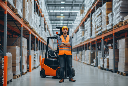 Warehouse worker with forklift