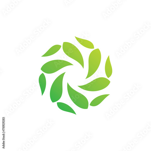 Ecology logo round leaf twisted green vector design