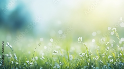 Abstract spring or summer background with fresh grass, Outdoor nature banner. Copy space, artistic image with a bokeh, illustration photo
