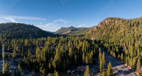 Aerial view of the Olympic Village with Mountain View near lake Tahoe photo