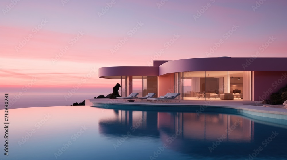 reflection of the luxury modern house in its pool, Generative AI, 