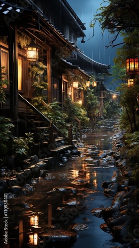 Rainy street in a Japanese town