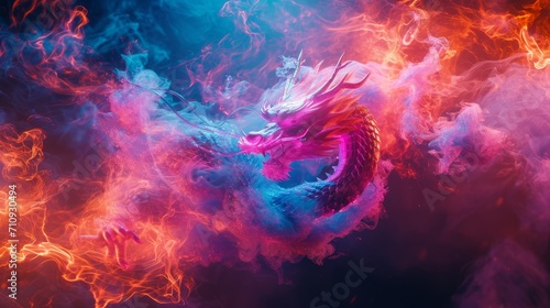 A Chinese style dragon made of vanishing particles. 