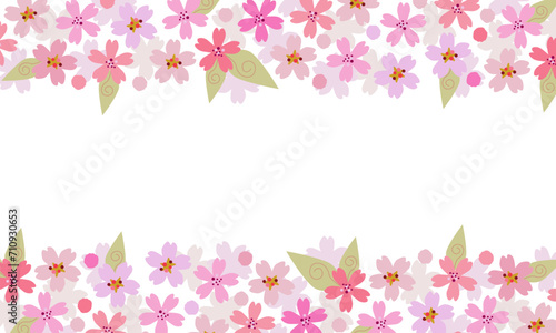 Japanese pink cherry flowers. Vintage vector illustration background