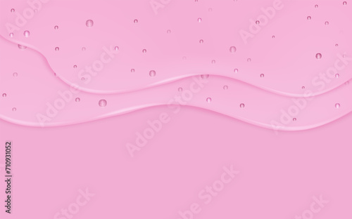 Liquid pink wet drops of gel or collagen.Spilled puddles of cosmetic serum or water. Round clean swatch of essence lotion or jelly for skin care.Beauty background with oil drops.