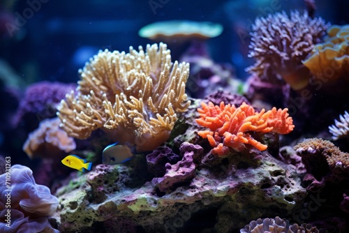 A coral aquarium adorned with a dazzling collection of bright and diverse coral specimens © Radmila Merkulova