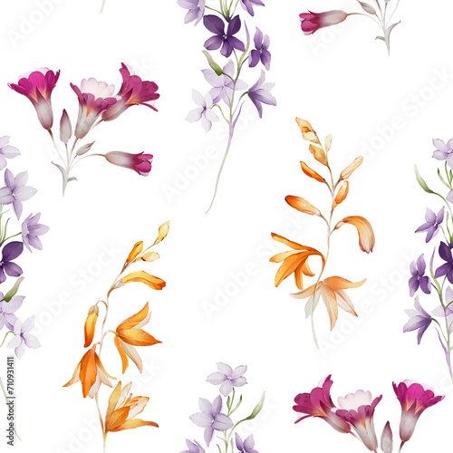 Seamless pattern with wildflowers in a watercolor style