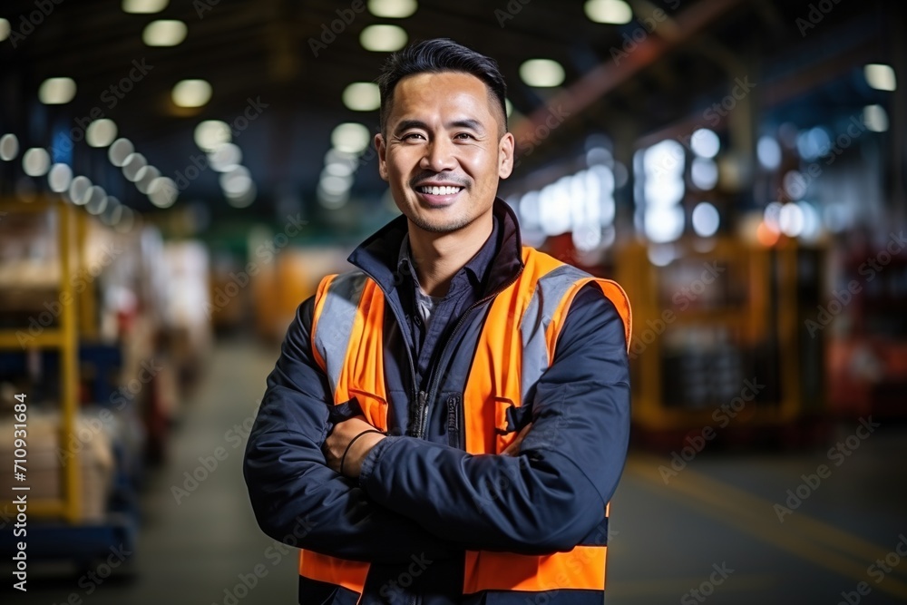Portrait of a smiling Asian male warehouse worker Portrait of a smiling Asian male warehouse worker