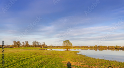 Field during spring flood, river flood